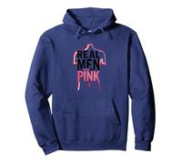 Real Men Wear Pink: Breast Cancer Awareness Support Pullover Hoodie, Adult Unisex, Navy Blue, Medium