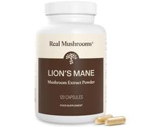 Real Mushrooms Lion's Mane Capsules, Brain, Focus and Cognition, 120ct | Organic Lion's Mane Extract for Wellness, Focus, Clarity Support, Vegan Non-GMO Powder, Daily Use, Verified Beta Glucans
