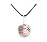 Real Natural Gemstones Rhodonite Wire Wrap Stone Nacklace Pendant with Silver Plated Chain & Thread Meditation, Reiki, Spiritual Faith Healing Energy/Christmas Gift/Birthday Gift