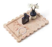 Real Natural Scalloped Marble Tray for Bathroom, Vanity, Kitchen and Desktop, Decorative Stone Tray for Jewelry, Cosmetics, Candles, Lotion, Perfume and Home Décor (Pink, 12" x 8")