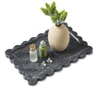 Real Natural Scalloped Marble Tray for Bathroom, Vanity, Kitchen and Desktop, Decorative Stone Tray for Jewelry, Cosmetics, Candles, Lotion, Perfume and Home Decor (Black, 12" L x 8" W)