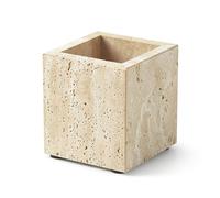Real Natural Travertine Marble Toothbrush Holder & Pen Holder & Makeup Brush Holder & Utensil Holder, Genuine Stone Rectangular Bathroom Tumbler Cup, Durable Office & Home Countertop Organizer