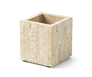 Real Natural Travertine Marble Toothbrush Holder & Pen Holder & Makeup Brush Holder & Utensil Holder, Genuine Stone Rectangular Bathroom Tumbler Cup, Durable Office & Home Countertop Organizer