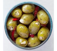 Real Olive Co - ‘Garlic Stuffed Provençal Olives’ (Net 1kg). Deli Fresh Garlic Stuffed Olives. Cold Pressed Oil.