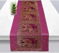 Real Online Seller Indian Handmade Elephant Design Table Runner.Traditional Decorative Ethnic Kitchen Table Cloth for Wedding Bridal Birthday Party Decorations. 60 X 16 Pink & Gold Color