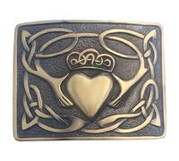 Real Plain Leather Kilt Belt with Various Design Celtic Buckles Antique Finish (Claddagh Pattern Antique, Medium)