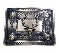 Real Plain Leather Kilt Belt with Various Design Celtic Buckles Antique Finish (Stag Head Antique, Large)