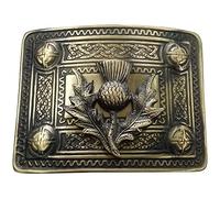 Real Plain Leather Kilt Belt with Various Design Celtic Buckles Antique Finish (Thistle Antique, Medium)
