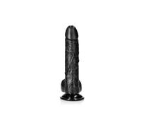 RealRock Curved Realistic Dildo with Balls and Suction Cup Black 8 Inch