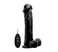 Real Rock Vibrating Realistic Cock with Scrotum, 11-Inch Length, Black