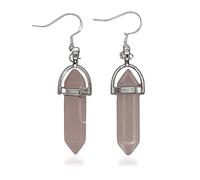 Real Rose Quartz Heart Chakra Pink Crystal Earrings with Sterling Silver 925 Hooks