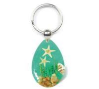 Real Sea Life Key Ring Fob and Chain Pendant - Starfish & Coral Scene AQUA