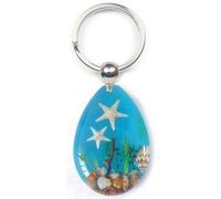 Real Sea Life Key Ring Fob and Chain Pendant - Starfish & Coral Scene BLUE