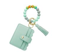 Real Sic Wristlet Bracelet Keychain Wallet, Silicone Bead Credit Card Holder, Multifunctional Trendy Card Case and Keyring Accessory, Mint, Wristlet Bracelet Keychain Wallet With Silicone Bead Credit