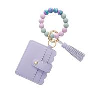 Real Sic Wristlet Bracelet Keychain Wallet, Silicone Bead Credit Card Holder, Purple, Wristlet Bracelet Keychain Wallet With Silicone Bead Credit Card Holder