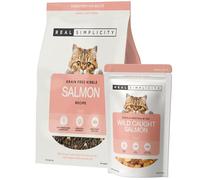 Real Simplicity Grain Free Dry Cat Food (800g), Wild-Caught Salmon with Freeze-Dried Pieces, 47% High Meat Recipe, Single Protein Kibble for Adult Cats + Extra 30g Pack of Freeze-Dried Bites