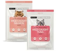 Real Simplicity Premium Lickable Cat Treats, Wild-Caught Fish Collection, 44% Salmon & Tuna, High Meat Single Protein, Grain Free Cat Food Topper, Adult Cats, 48 x 12g (12 Packs)