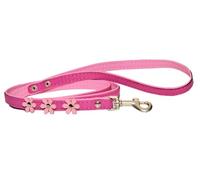 Real Soft Leather Dog Leads Flower Daisy Designer Color Padded Handmade Pink with Baby Pink lining and BABY PINK Flowers (2.0cm wide/ 120cm long)