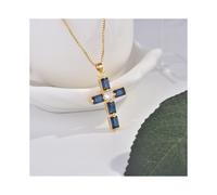 Real Solid 18k Yellow Cross Pendant Necklace for Men and Women Sapphire Pendant Jesus Christ Fine Jewelry