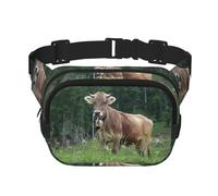 Real Swiss Cow Brown Print Stylish and Practical Waist Bag,Adjustable,Perfect for Travel,and Outdoor Activities