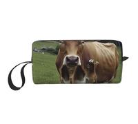 Real Swiss Cow Brown Printed Makeup Bag Simple Travel Cosmetic Bags Waterproof Cosmetic Case Toiletry Bag Organizer for Women Mom Girls