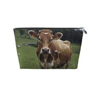 Real Swiss Cow Brown Printed Travel Cosmetic Bags with Silver Zipper Makeup Organizer Cosmetic Case Toiletry Bag for Women Mom Girls