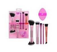 Real Techniques Big Blends Energy Brush + Dual-Sided Puff, 6 Piece Kit for Powder, Cream & Liquid Application, Precision Tools for Contour, Blending &