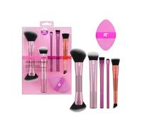 Real Techniques Big Blends Energy Brush + Dual-Sided Puff, 6 Piece Kit for Powder, Cream & Liquid Application, Precision Tools for Contour, Blending & Finishing, Vegan & Cruelty-Free