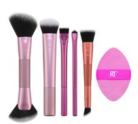 Real Techniques Big Blends Energy Brush + Dual-Sided Puff, 6 Piece Kit for Powder, Cream & Liquid Application, Precision Tools for Contour, Blending & Finishing, Vegan & Cruelty-Free