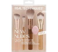 Real Techniques New Nudes Blurred Base Kit, 5 Piece Face Makeup Brush Set with Powder Puff, for Foundation, Concealer, Blush, Contour & Powder Blending, Soft Bristles, Cruelty-Free