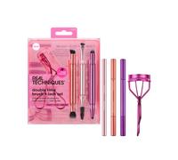 Real Techniques Double Time Brush + Lash 4 Piece Set, Dual-Ended Eye Makeup Brushes For Eyeshadow & Brows, Travel-Friendly Brush Caps For Storage,