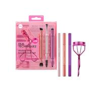 Real Techniques Double Time Brush + Lash, with Travel Caps, Set of 4 | Dual-Ended Makeup Brushes & Eyelash Curler Kit, for Brows, Face & Eyes, Suitable for Liquid, Cream & Powder, Cruelty-Free