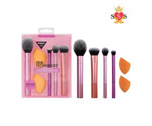 Real Techniques Everyday Essentials + Makeup Sponge Kit, 4 Brushes and 2 Blender