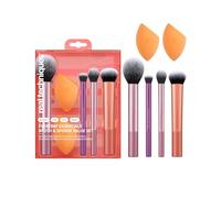 Real Techniques Everyday Essentials + Makeup Sponge Kit, 4 Makeup Brushes and 2 Makeup Blender Sponges,Blush, Bronzer, Eyeshadow, and Powder, Synthetic Bristles, Cruelty-Free, 6 Piece Set