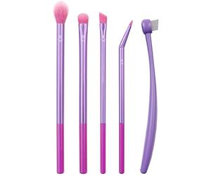 Real Techniques Eye Love Drama Makeup Brush Kit, Professional Eye Brush Set, Soft Bristles, Cosmetic Brushes For Eyeshadow, Eyebrow, Blending, Fan, and Eyelashs, 5 Piece Set, Purple