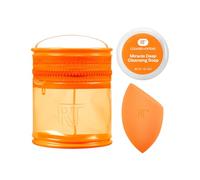 Real Techniques Miracle Blend + Cleanse 3 Piece Set, Makeup Sponge For Blending Foundation & Solid Soap For Deep Cleaning Sponges, Includes Travel Storage Tote, Cruelty-Free, & Latex-Free