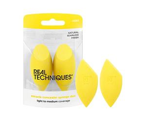 Real Techniques Miracle Concealer Sponge, Latex-Free Yellow Blending Sponges for Liquid & Cream Concealer, Elongated Shape for Precision Under Eyes & Tight Areas, Vegan Beauty Tool, 2 Count