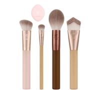 Real Techniques New Nudes Blurred Base Kit, 5 Piece Face Makeup Brush Set with Powder Puff, for Foundation, Concealer, Blush, Contour & Powder Blending, Soft Bristles, Cruelty-Free