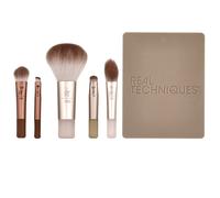 Real Techniques, New Nudes 2.0, On-The-Glow Mini Brush Set + Mirrored Compact, 6 Piece Set