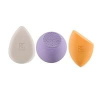 REAL TECHNIQUES Sponge+ Beauty Makeup Blenders for Facial Cleansing, Toner, and Foundation, Probiotic and Vegan Collagen infused (3 Piece Kit)