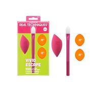 Real Techniques Vivid Escape Bright Eyes Concealer 4 Piece Set, Includes Kitten Paw Makeup Brush, Powder Puff, & Concealer Makeup Blending Sponge, Targeted Concealing, Travel Friendly, Cruelty-Free