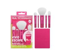 Real Techniques Vivid Escape Glow-To-Go Travel Makeup Brush 6 Piece Set, Mini Size Makeup Brushes For Eyeshadow, Concealer, Contour, & Blush, Includes Mirror Cosmetic Case, Cruelty-Free & Vegan