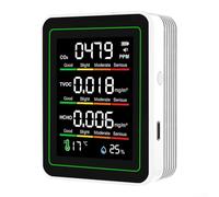 Real time 5in1 Air Monitor Indoor and Humidity Detection with Rechargeable Battery (White)