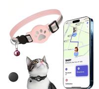 Real Time Cat GPS Collar No Monthly Fee, Works with iOS Find My App & No SIM Required, Lightweight Adjustable Reflective Collar for Small Cats (Reflective pink and locator)