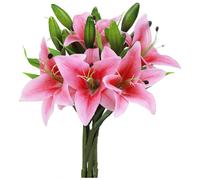 Real Touch Artificial Tiger Lily for Home Wedding Party Decor, Vibrant Eco-Friendly Latex Flowers, Pack of 5, Flexible Stem for Creative Arrangements
