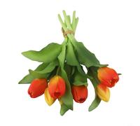 Real Touch Artificial Tulip Bouquet, 7 Stem Long Stem PU Silk Tulips for Spring Floral Decoration, Wedding Home Decor Centre Piece and Dining Table Display(Orange)