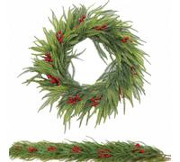 Real Touch Norfolk Pine Garland, 1.8M Green Artificial Christmas Garland with Berry, Faux Greenery Garland