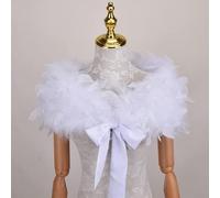 Real Turkey Feather Fur Wraps Solid Wedding Party Shawl Black White Women Winter Pink Cape Protect Shoulder-White Feather