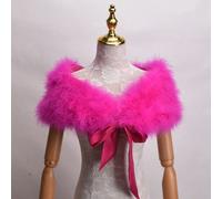 Real Turkey Feather Fur Wraps Solid Wedding Party Shawl Black White Women Winter Pink Cape Protect Shoulder-Rose Red