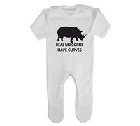 Real Unicorns Have Curves Body Positive Image Rhino Baby Romper Jumpsuit with feet, 0-3 Months, White